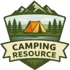 The website logo, a crest with a camping tent on it, with text saying 'Camping Resource'.
